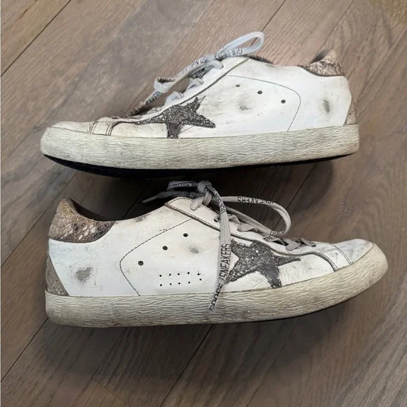 Golden Goose Authentic White Superstar Sneakers with Glitter Star Size 37 (US 7) - Picture 4 of 11